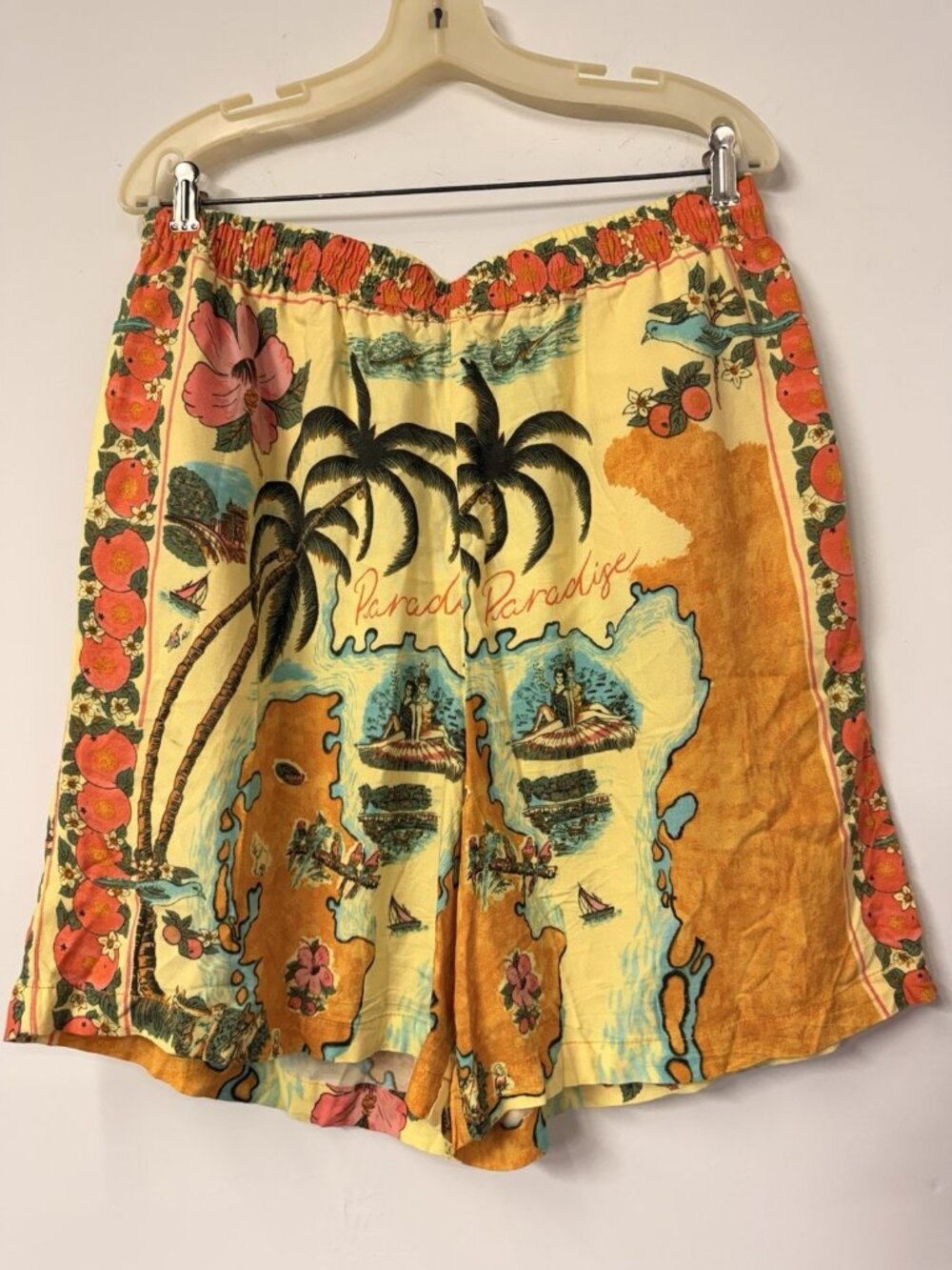 Urban Outfitters Women’s XL Yellow Paradise Print High Waisted Longline Shorts